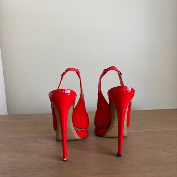 Nicholas Kirkwood Red Leather Peep Toe Heels - Picture 4 of 6